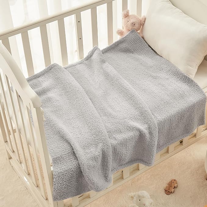 CYMULA Kids Throw for Boys and Girls 30 x 40 inches, Soft Cozy Cute Swaddle Fleece Throw, Light Grey
