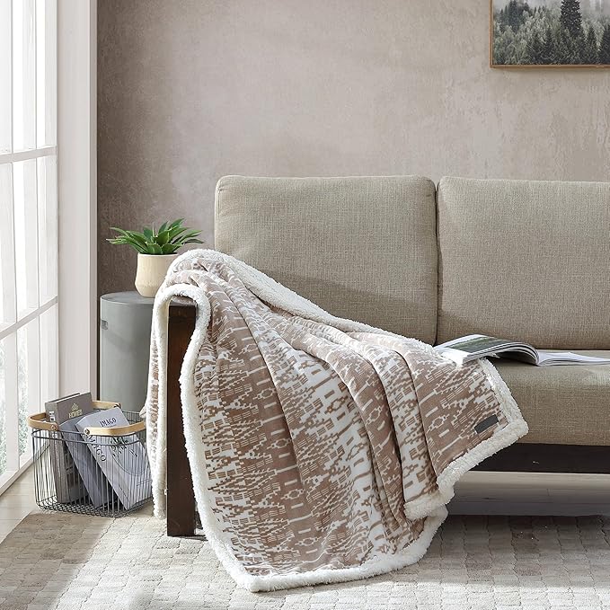 Eddie Bauer - Throw Blanket, Brushed Fleece & Plush Sherpa Bedding, Blanket for Couch & Bed (San Juan Oyster, 50" x 60")