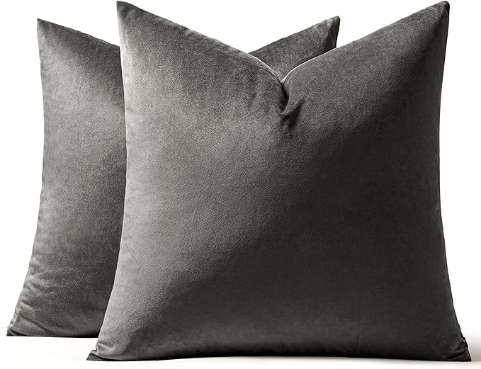 MIULEE Pack of 2 Velvet Pillow Covers Decorative Square Pillowcase Soft Solid Cushion Case for Sofa Bedroom Car 20 x 20 Inch Dark Grey