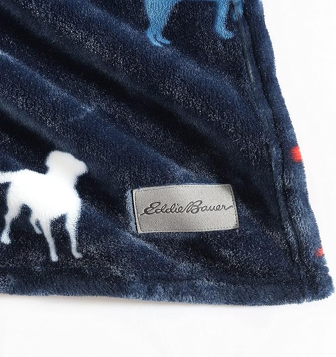 Eddie Bauer - Throw Blanket, Ultra-Soft & Reversible Plush Bedding, Blanket for Couch & Bed (Buddy The Dog Blue, 50" x 70")