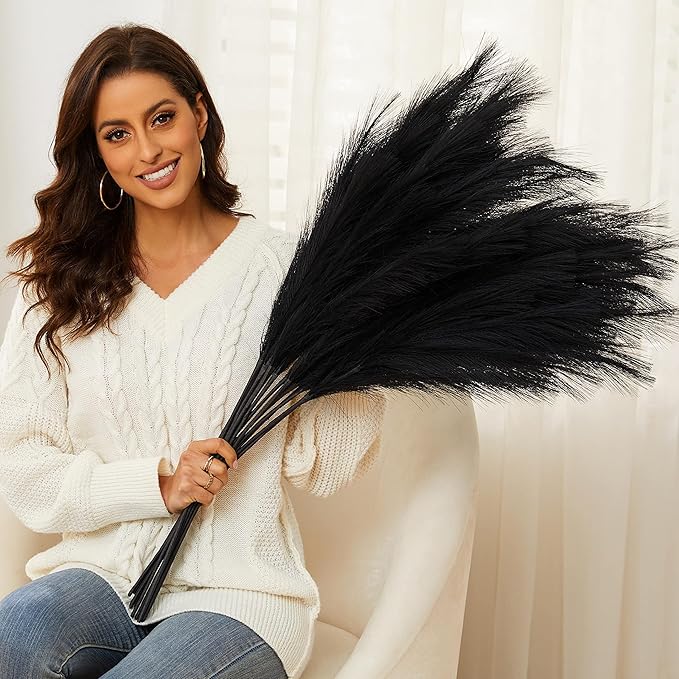 Black Pampas Grass, 9 PCS 37''/3.1FT Tall Fluffy Fake Pompas Floral, Large Artificial Pompous Grass Branches for Floor Vase Fillers, Boho Farmhouse Room Wedding Decor (Black)