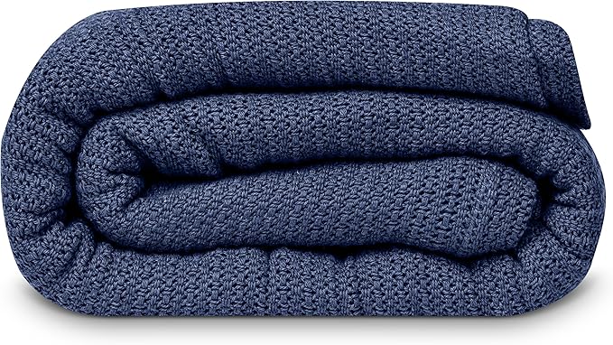 Linteum Textile Supply Leno Weave Navy Blue Blanket, Queen 100% Cotton, Lightweight, Warm, Fluffy, Premium and Durable Soft & Cozy Bed Blanket for Home, Couch, Sofa & Dorm, All Season Throw [90x90]