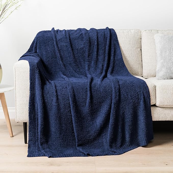 PAVILIA Super Soft Throw Blanket for Couch, Fluffy Cozy Lightweight Navy Blue Blanket, Large Fuzzy Warm Knit Blanket for Bed Sofa, Dark Blue, 60x80