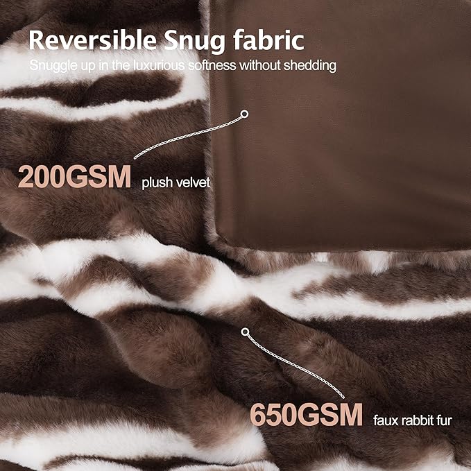Faux Rabbit Fur Throw Blanket – 850GSM Thick & Warm, Ultra Soft Plush Blanket for Couch, Bed, Sofa, Ideal Gift for Women, 60" × 80", Chocolate