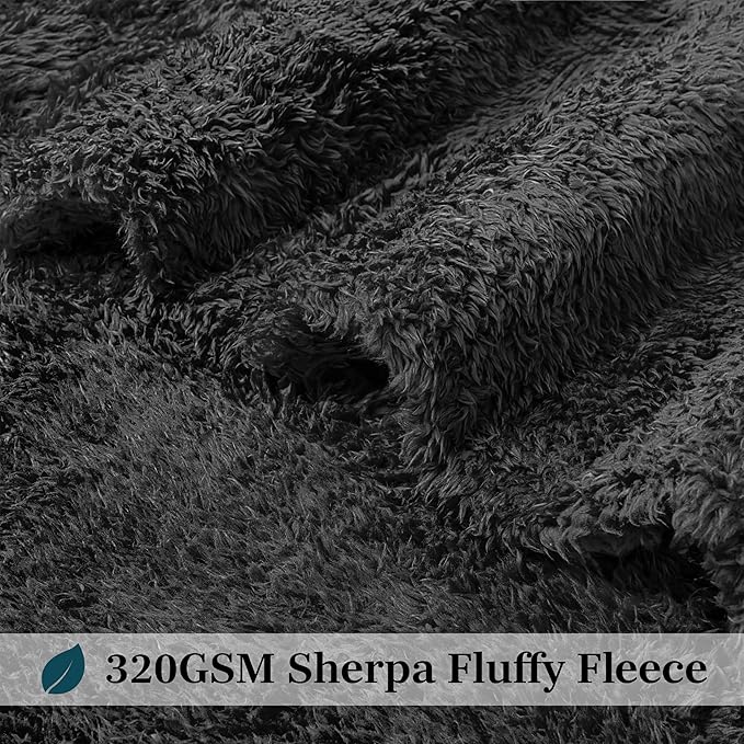 Pavilia Sherpa Bed Blanket King Size, Black Plush Soft Cozy Fluffy Lightweight Microfiber Fuzzy All Season Blanket, 90x108 King