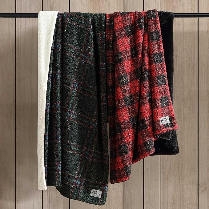 Eddie Bauer - Throw Blanket, Soft & Textured Boucle Bedding with Faux Fur Reverse, Blanket for Couch & Bed (Tarrytown Plaid Green, 50" x 70")