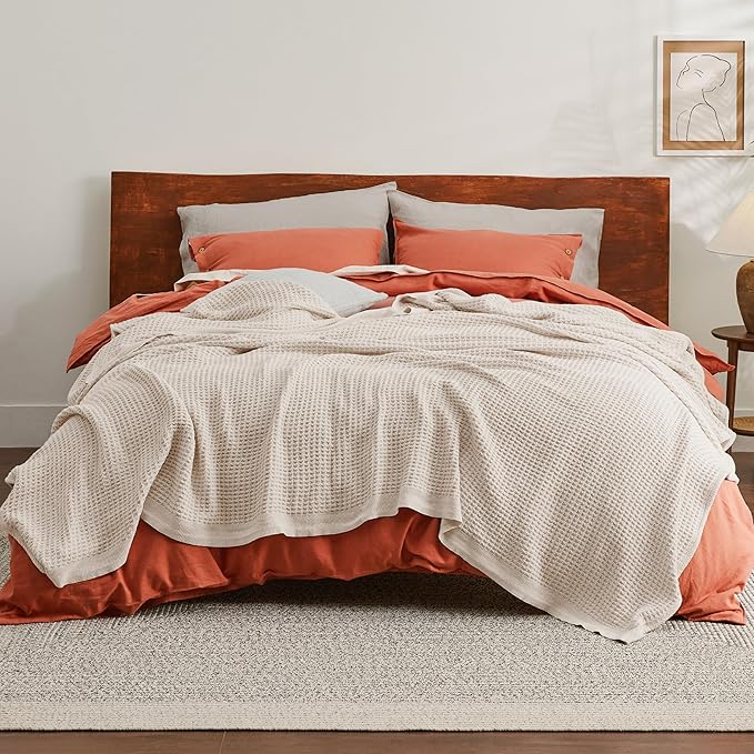 Bedsure Gentlesoft 100% Cotton Blanket King Size for Bed - Breathable and Soft for Spring Summer, Thick Cozy Waffle Weave Blanket Gifts for Women, Light Beige, 104x90 inches
