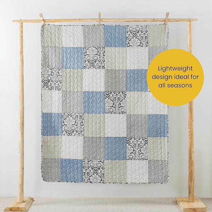SLPR Cotton Quilted Throw Blanket, 50" x 60" Floral Farmhouse Patchwork Quilt, Shabby Chic Patchwork Throw Lap Quilt for Couch, Sweet Dreams