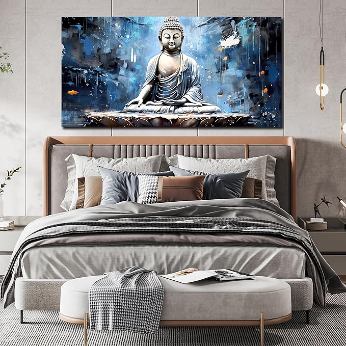 Xxliren Blue Zen Wall Art for Living Room Large Size Meditation Wall Decor Buddha Wall Art Yoga Wall Decor Ready To Hang Size 60 x 30 Inch