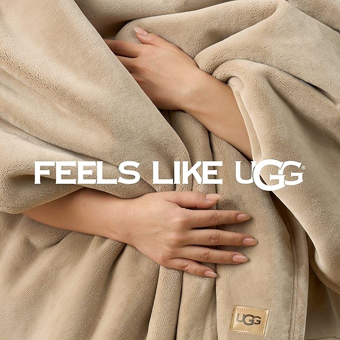 UGG Coco Plush Fleece Throw Blanket – Soft & Cozy Blanket for Couch, Bed & Sofa, Perfect for Home Decor, House Warming Gifts or Luxurious Birthday Gifts for Women, 50" x 70", Beige Mustard Seed