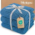 Waffle Knit Throw Blanket, Luxury Cozy Chunky Knit Throw Blanket for Couch, 50 x 60 Inch Thick Ultra-Soft Feather Yarn Knitted Blanket for Sofa, Bed, Home Decor - Blue