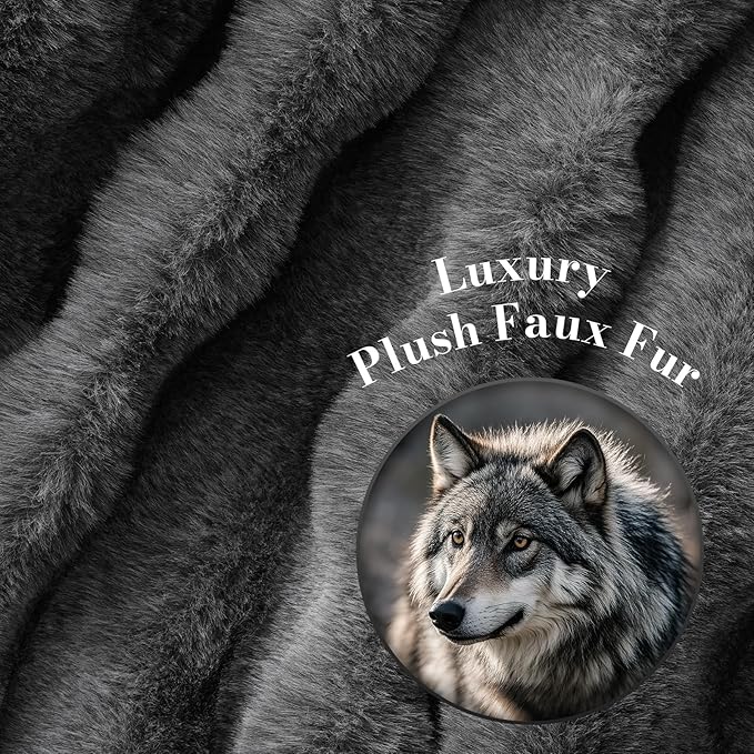 Amélie Home Faux Fur Throw Blanket, Ultra Soft Fuzzy Plush Bubble Blanket for Couch, Bed & Living Room, 60"x80", Cationic Wolf Gray