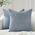 Topfinel 22x22 inches Dustyblue Euro Pillow Shams Set of 2 Corduroy Decorative Throw Pillow Covers for Bedroom Living Room, Windmill Textured Striped Patchwork Couch Pillow Covers 55x55 cm