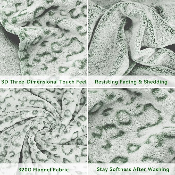 Green Leopard Print Throw Blanket for Women, Soft Warm Cheetah Blanket, Cozy Fleece Throw for Bed Sofa Couch, Home Decor Living Room Bedroom Decor, Mothers Day Birthday Gifts for Mom Grandma, 50"x60"