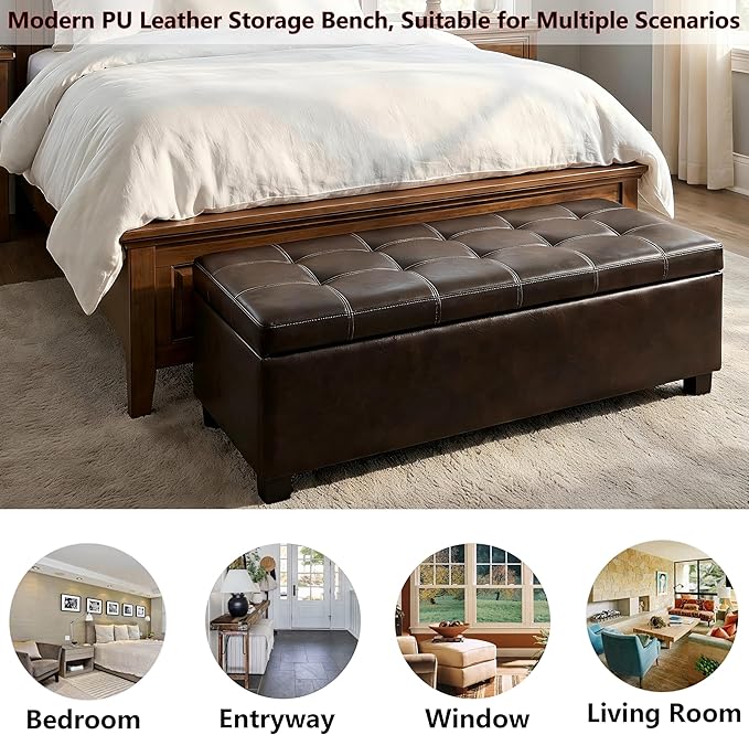 49.75" PU Leather Storage Ottoman Bench for Bedroom Bed End,Tufted Faux Leather Ottomans with Storage for Living Room,Bedside,Entryway,Modern Window Benches with Seating