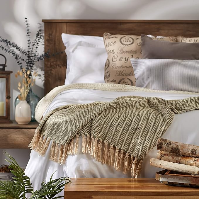 DII Chevron Throw Collection Handloomed Cotton, 50x60, Artichoke