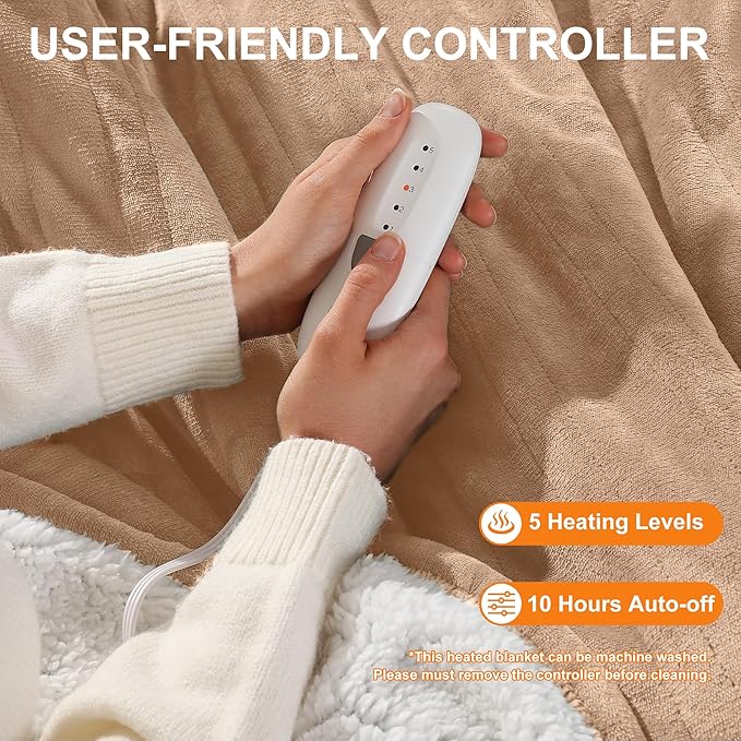 Heated Blanket Twin Size Electric Blanket - Heating Blanket with 5 Heating Level & 10 Hour Auto Off, Ultra Soft, Machine Washable & Overheating Protection, House Warming Gifts New Home(Beige)
