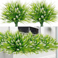 Sggvecsy 24 Bundles Artificial Plants Outdoor Faux Lavender Flowers Fake Monkey Grass UV Resistant Plastic Greenery Plants for Garden Home Porch Window Patio Hanging Planter Indoor Decor (White)