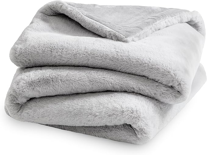 Bare Home Faux Fur Blanket - Ultra-Soft Luxurious - Cozy Warm Blanket for Couch, Sofa, Chair, Bed - Fuzzy Fluffy Super Soft - Decorative Bed Blanket, 60x47 inches (Throw, Silver)