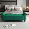Aoowow Rolled Arm Storage Benches for Bedroom End of Bed Ottoman Bench 63" Long Bench with Storage and Seating for Living Room,Entryway,Window,Button Tufted with Solid Wood Legs (Velvet Green)