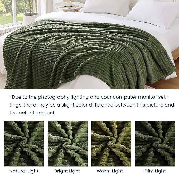 Monbix Olive Green Fleece Throw Blanket for Couch- Room Decor Soft Cozy Blankets for Women, Lightweight Fleece Flannel Bed Blanket Suitable for All Seasons(50"×60",Olive Green)
