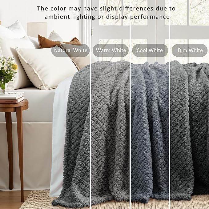 Exclusivo Mezcla King Size Fleece Blanket for Bed, Extra Soft Warm Decorative Fuzzy Blanket for Women, Lightweight Cozy Bedding Blankets, 90x104 Inches, Dark Grey