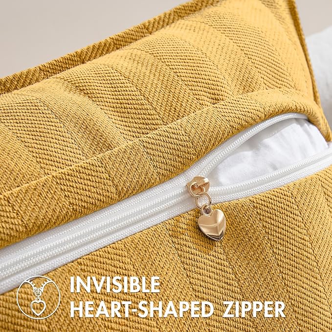MIULEE Pack of 2 Gold Decorative Pillow Covers 22x22 Inch Soft Chenille Luxurious Couch Throw Pillows Farmhouse Cushion Covers Euro Shams with Elegant Design for Sofa Bedroom Living Room Spring Decor