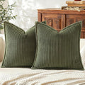 Mecatny Corduroy Throw Pillow Covers 26x26 Set of 2, Neutral Decorative Soft Boho Couch Pillow Covers with Broadside for Sofa Living Room, Olive Green
