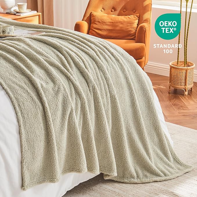 EMME Fluffy Soft Blanket Twin Size - 60"*80" Green Soft Fluffy Warm Throw Blankets for Couch, Sofa, Chair, Bed, Camping, Picnic, Travel Lightweight Bed Blanket