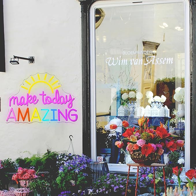 Make Today Amazing Neon Sign Yellow Sunrise Neon Light Inspirational Letter Neon Light Up Sign Boho Wall Art LED Light Sign for Party Birthday Cafe Wedding Gym