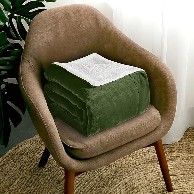 Mocassi Premium Ultra-Soft Flannel Fleece Sherpa Throw Blanket - Warm Cozy Reversible Plush Micromink Blanket for Couch, Bed and Sofa - Fluffy, Christmas Winter Bedding Gift, King, Sage