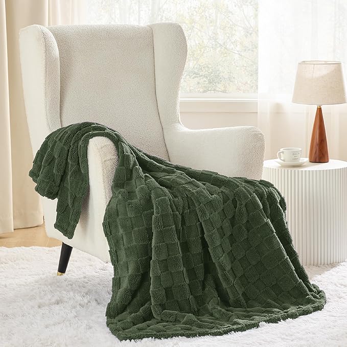 Bedsure GentleSoft Bronze Green Throw Blanket for Couch - Checkered Fleece Spring Blankets Gifts for Women Men Girls, Cute Soft Cozy Mother's Day Throw for Bedroom Home Decor Gifts, 50x60 Inches