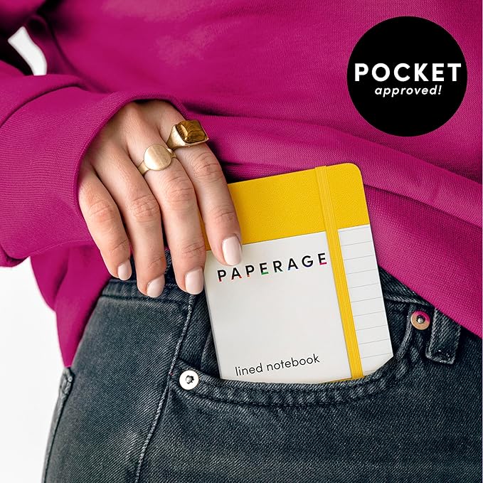 PAPERAGE Lined Pocket Journal Notebook, 2 Pack, (Navy), 160 Pages, Small Notebook, 3.6 inches x 5.6 inches - 100 GSM Thick Paper, Hardcover