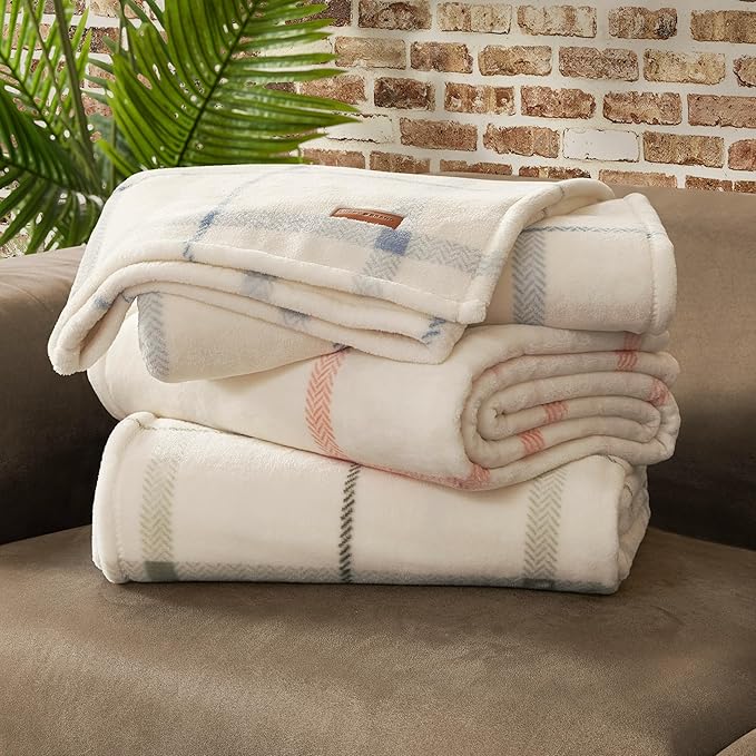 Lucky Brand Palmdale White with Red Plaid 50"x70" Cozy Plush Blanket - Premium Microfiber Throw for Luxurious Comfort