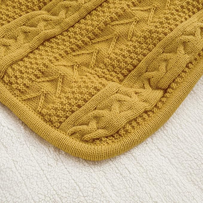 Longhui bedding Mustard Yellow Sherpa Throw Blanket - Thick, Soft, Big, Cozy Yellow Acrylic Cable Knit Fleece Blankets for Couch, Sofa, Bed - Large 60 x 80 Inches Coverlet All Season
