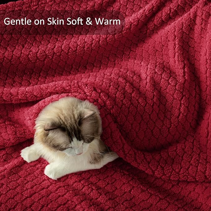Exclusivo Mezcla Twin Size Fleece Blanket for Bed, Extra Soft Warm Decorative Fuzzy Blanket for Women, Lightweight Cozy Bedding Blankets, 60x80 Inches, Deep Red