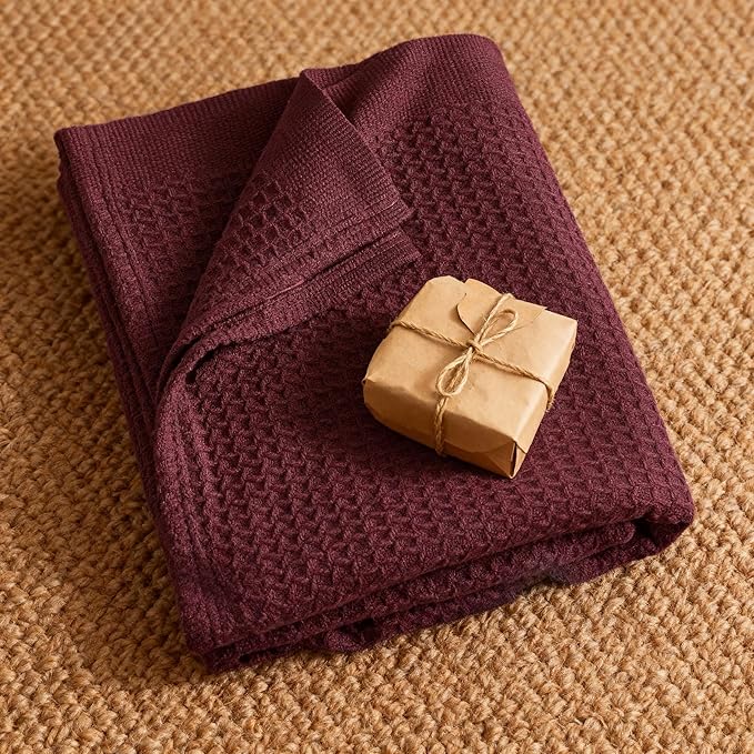 Bedsure Gentlesoft 100% Cotton Blanket Twin XL Size for College Dorm - Breathable and Soft for Spring Summer, Waffle Weave Twin Blanket for Bed, Dorm Room Essentials, Burgundy, 66x90 inches