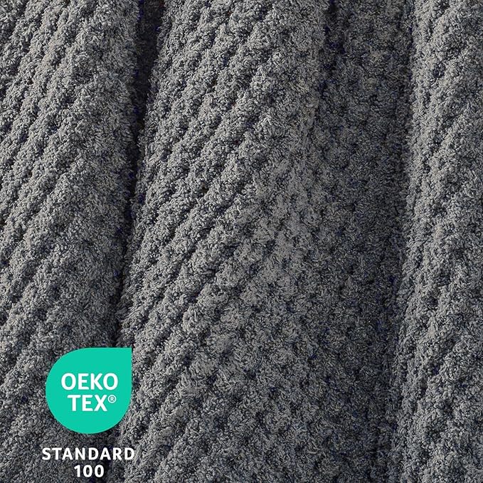 Waffle Knit Twin Blanket, Luxury Cozy Chunky Knit Twin Blanket for Couch, 60 x 80 Inch Thick Ultra-Soft Feather Yarn Knitted Blankets for Sofa, Bed, Home Decor - Grey
