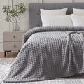 Soft Cozy Fuzzy Fleece Queen Size Blanket, Waffle Light Grey, 90x90 Inches – Lightweight, Fluffy, and Warm 3D Jacquard All-Season Blanket for Bed, Couch, Sofa, Camping, and Travel