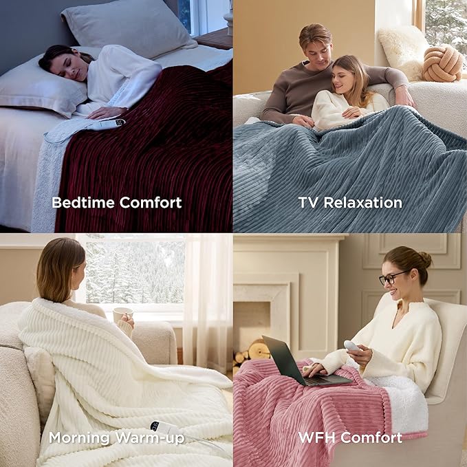 Bedsure GentleSoft Electric Blanket Twin - Soft Ribbed Flannel Heated Blanket, Heating with 10 Time Settings, 6 Heat Settings, and 8 hrs Timer Auto Shut Off (62x84 inches, Pink)