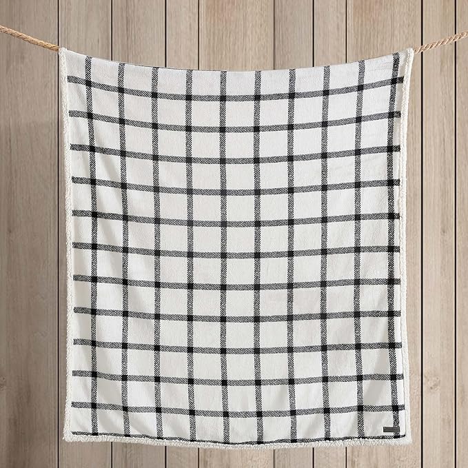 Eddie Bauer - Throw Blanket, Brushed Fleece & Plush Sherpa Bedding, Blanket for Couch & Bed (Bunkhouse Plaid Beige, 50" x 60")