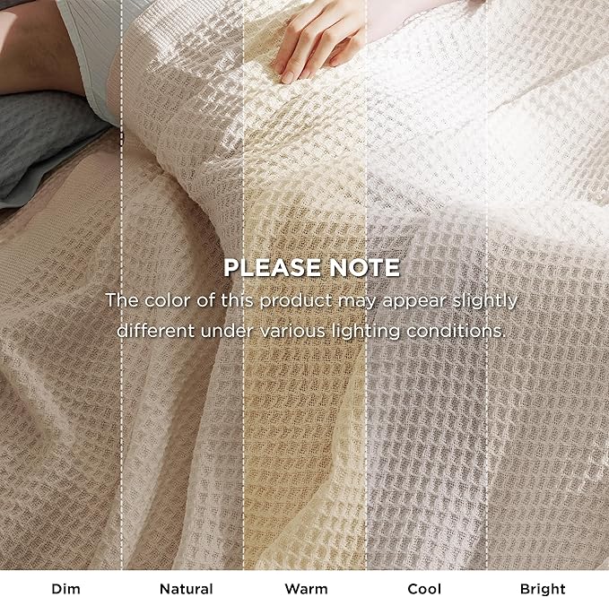 Bedsure Gentlesoft 100% Cotton Throw Blanket for Couch 50x70 inches - Breathable and Soft for Spring Summer, Waffle Weave Throw Blanket for Office, Light Beige