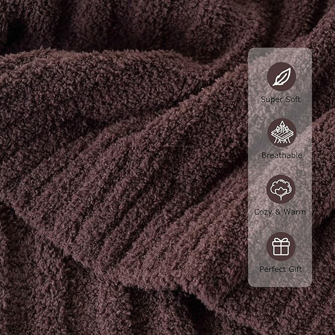 BATTILO Fluffy Soft Throw Blanket for Couch, Knit Fuzzy Plush Brown Throw Blankets, Cozy Warm Lightweight Blanket for Bed, Sofa, Home Decor, 50"x60"