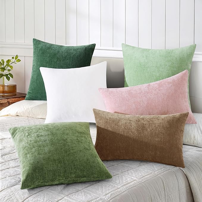decorUhome Chenille Brown Throw Pillow Covers 24x24 Inch Set of 2, Decorative Soft Couch Pillow Covers Solid Dyed Accent Farmhouse Neutral Square Pillow Cases for Sofa