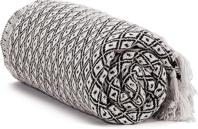 Americanflat 50x60 Throw Blanket - Soft and Breathable Cotton Throw Blanket for Couch, Bed, Chair - Decorative Blankets Perfect for Home, Office, or Outdoor Use - Black and Cream Mini Diamond Design