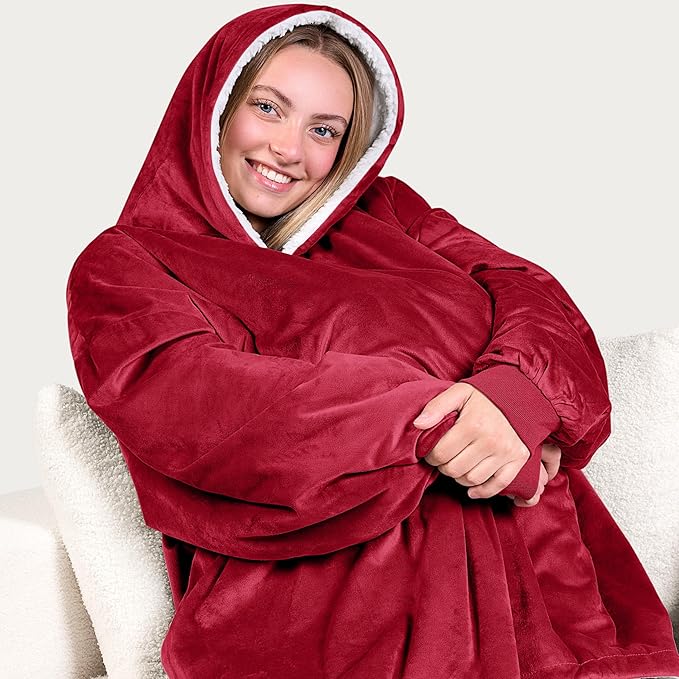Bare Home Wearable Blanket Hoodie - Soft Plush Sherpa - Warm and Cozy - Oversized Wearable Blanket - Adult & Kid Sizes