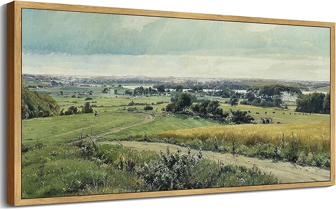 SHENIFY Vintage Landscape Framed Wall Art Rustic Countryside Meadow Farmhouse Decor Retro Grassland Painting for Hallway Bedroom Living Room Dining Room - 20x40in Natural Framed