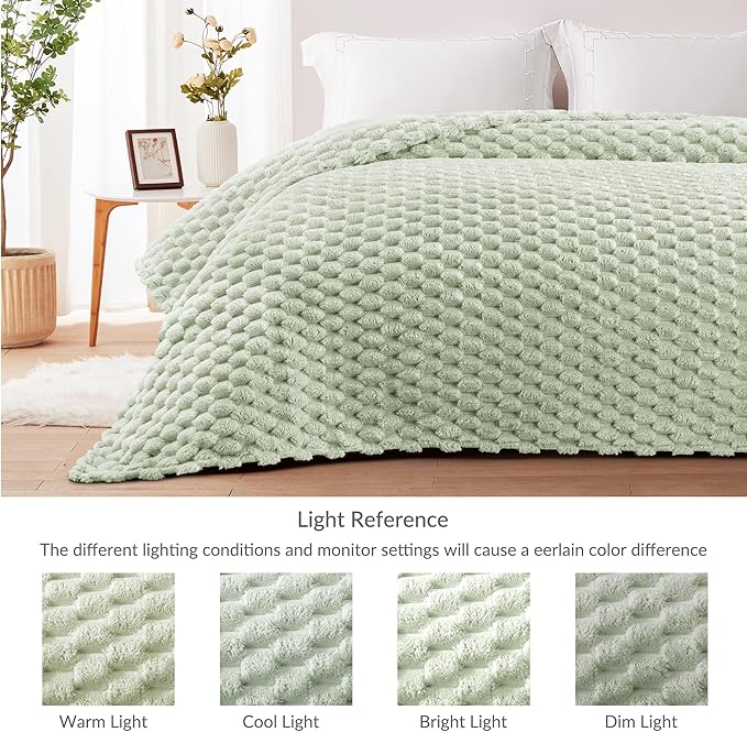 Whale Flotilla King Size Blanket for Bed with Jacquard Pattern, Fuzzy Soft Cozy Exquisite Blankets for All Season, Warm and Fluffy, 90x104 Inch, Sage Green