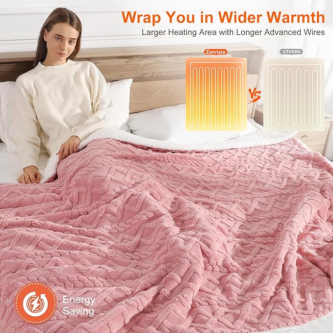 Heating Blanket Queen Size Electric Blanket - 84"x90" Dual Control Heated Blankets for Bed with 5 Heating Levels and 10 Hours Auto-Off, Soft Fluffy Sherpa Fleece, Warming Gifts for Grandma(Pink)