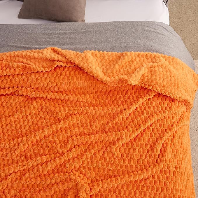 Super Soft Fleece King Size Blanket 90x102 Inches for Bed, Premium Silky with 3D Imitation Turtle Shell Jacquard Decorative Blankets, Lightweight and Cozy for Living Room.Orange